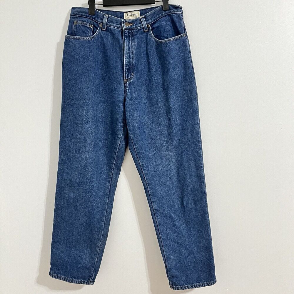 LL Bean Insulated Lined Original Fit Relaxed Jeans Size 14 Regular Plaid Denim